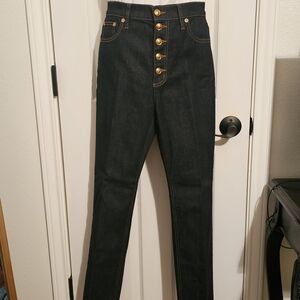 Tory Burch High-Rise Dark Jeans with Gold Accents